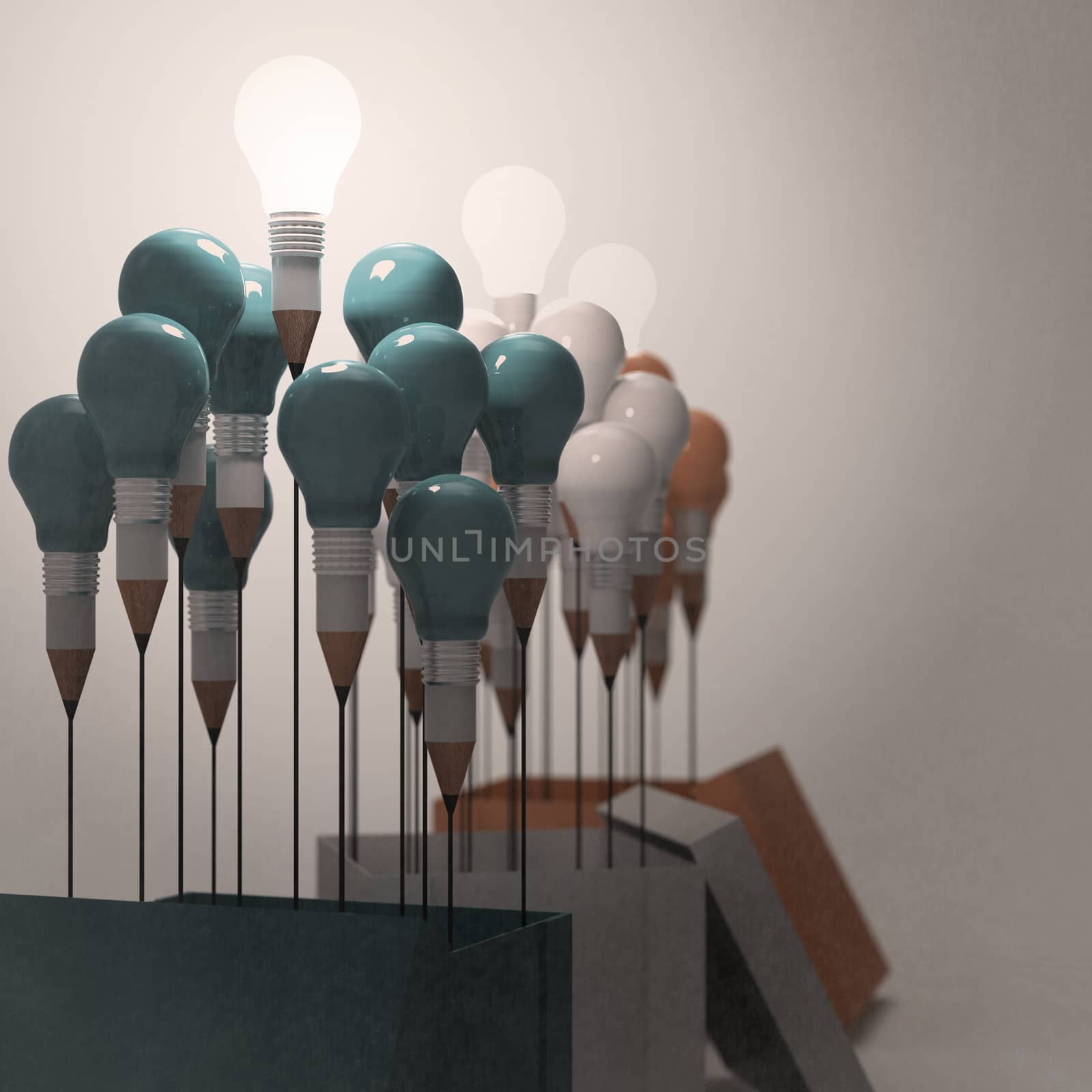 drawing idea pencil and light bulb concept outside the box as creative as vintage style concept