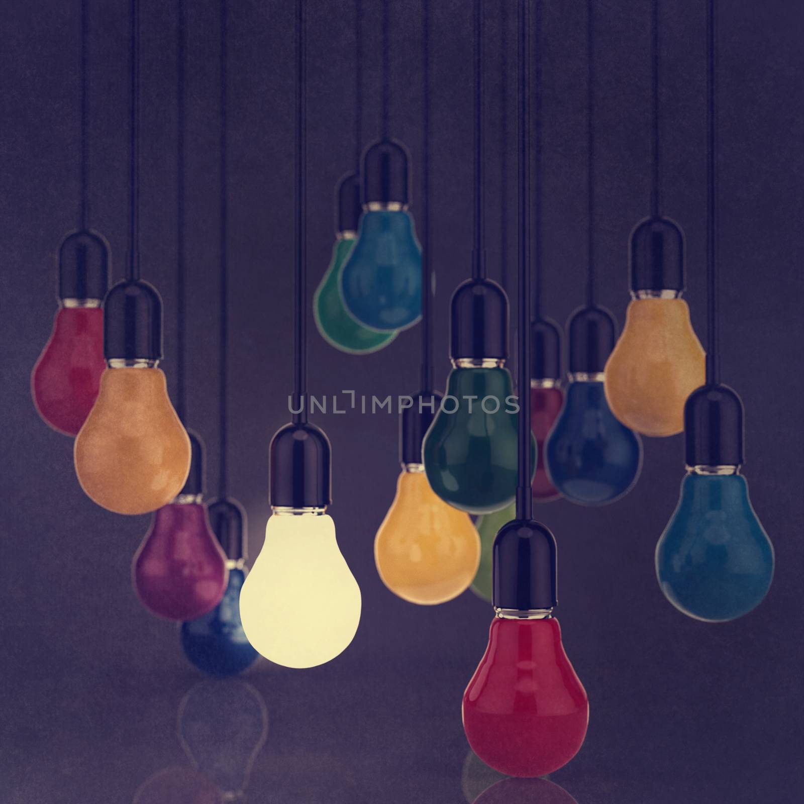 creative idea and leadership concept light bulb 3d design as vintage style 