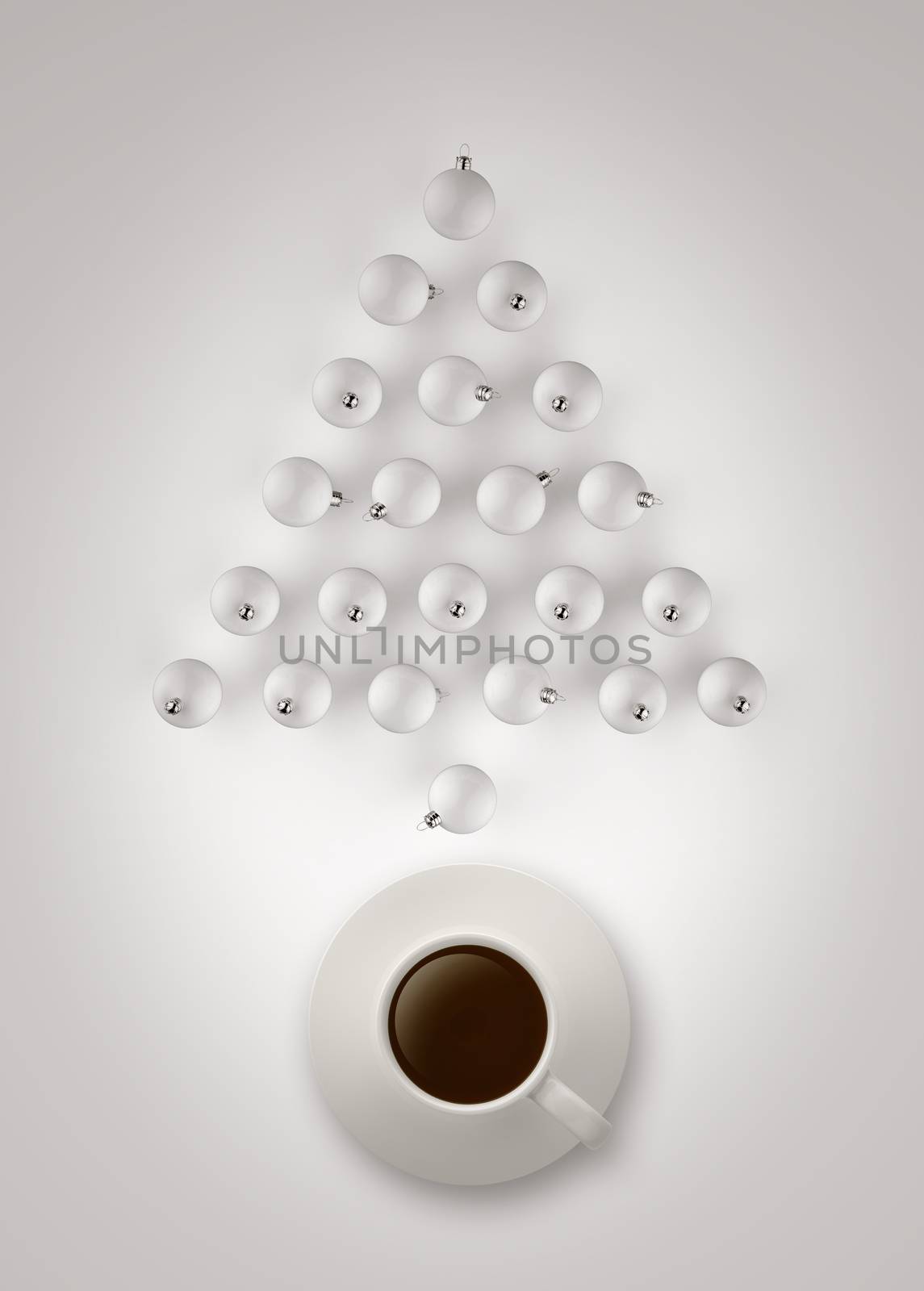 christmas balls and coffee cup as concept