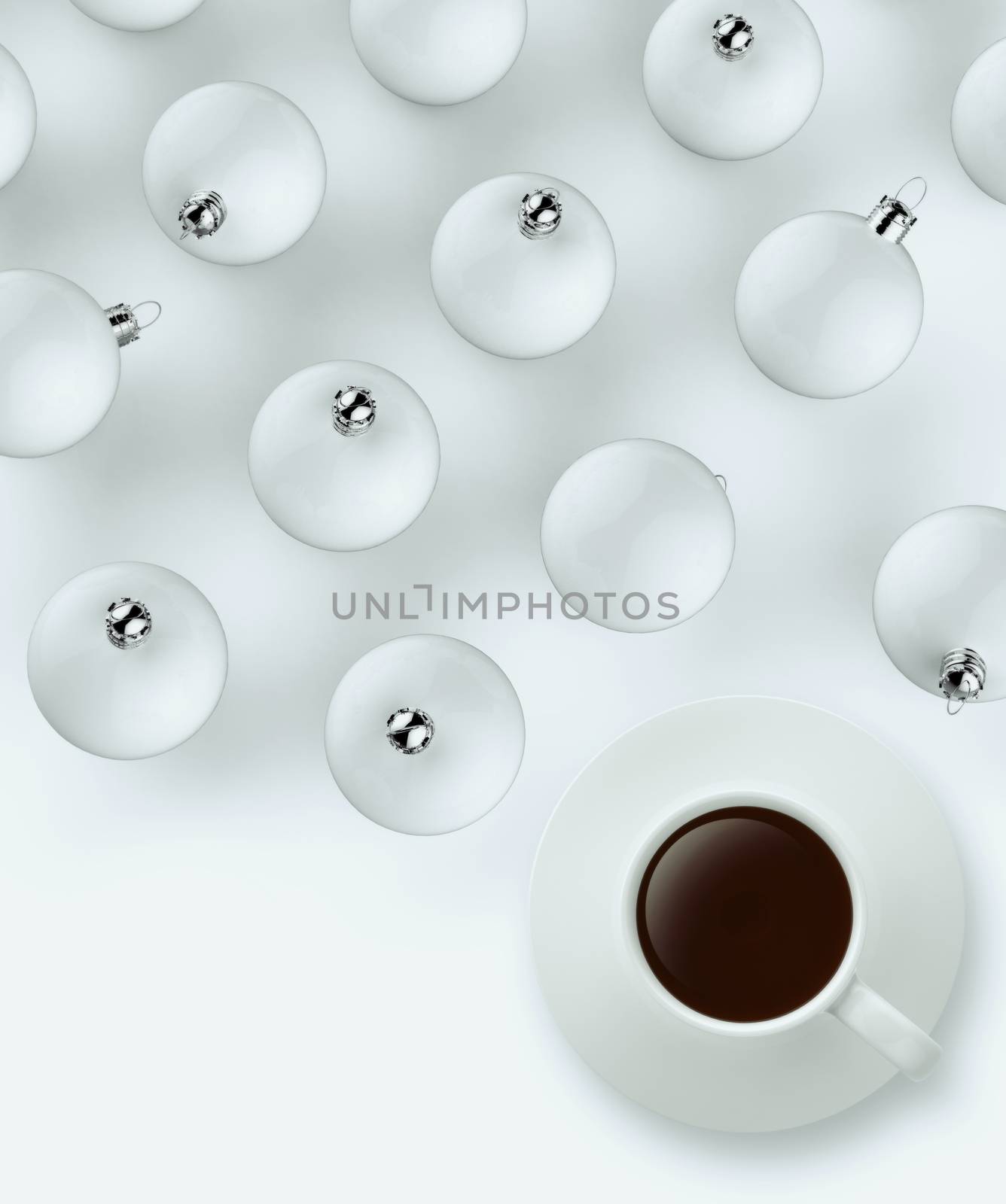 christmas balls and coffee cup as concept