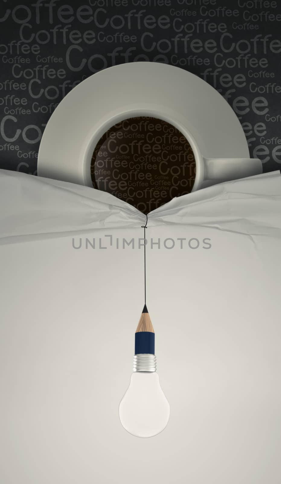 pencil lightbulb draw rope open wrinkled paper show 3d coffee cu by everythingpossible