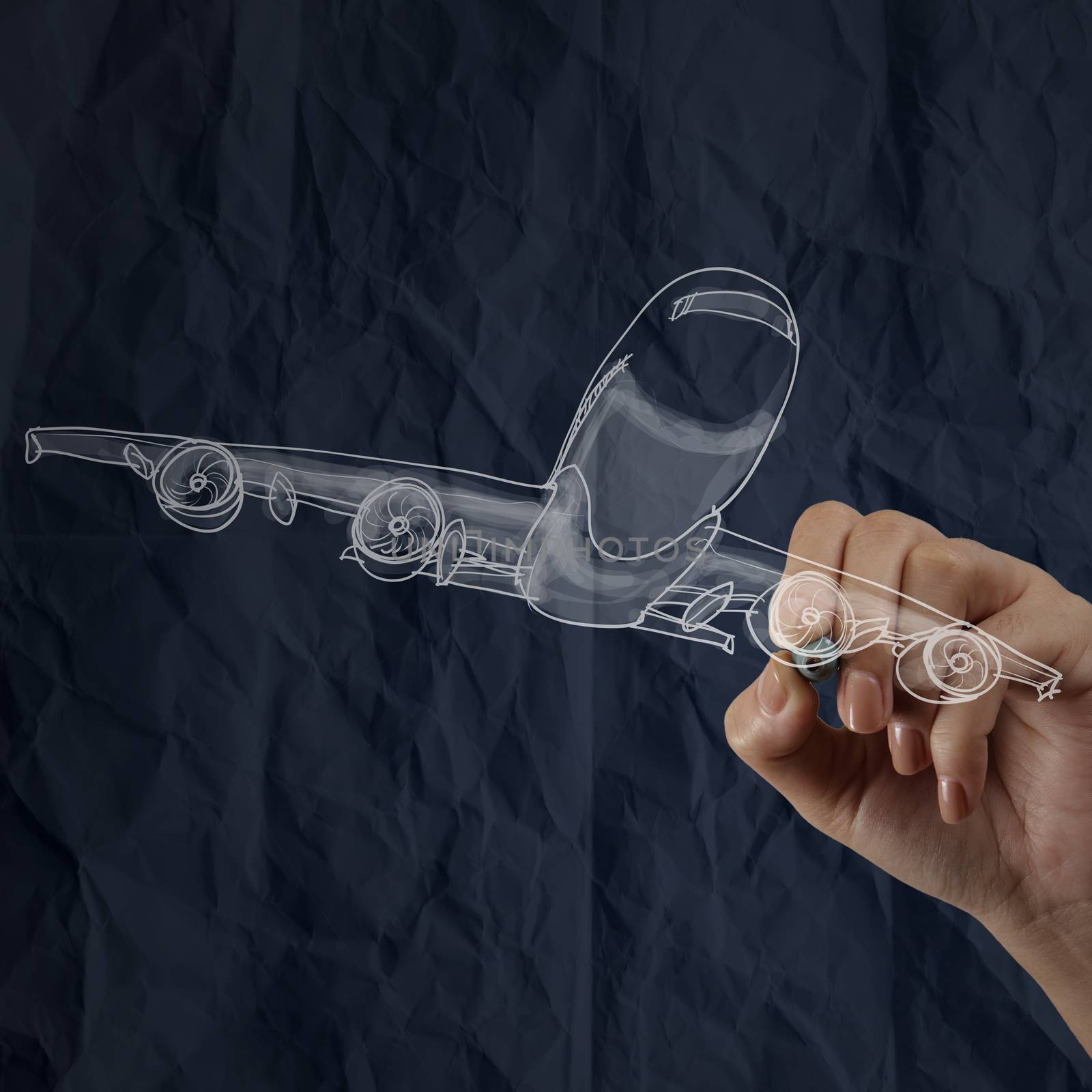 hand drawing airplane with crumpled paper background by everythingpossible
