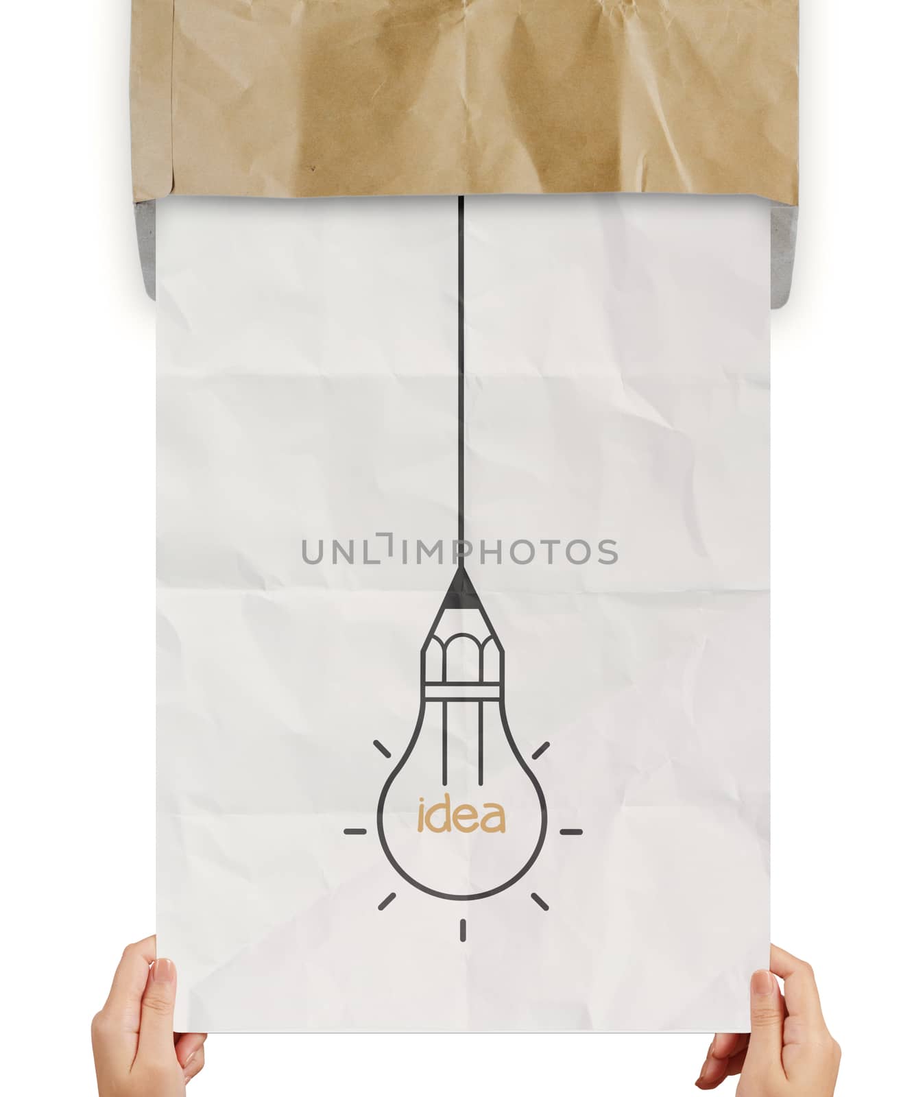 hand pulling light bulb crumpled paper out of recycle envelope  by everythingpossible
