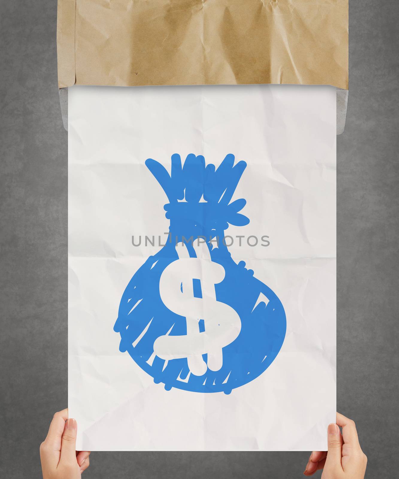 hand pull crumpled paper show dollar sign bag out of recycle env by everythingpossible