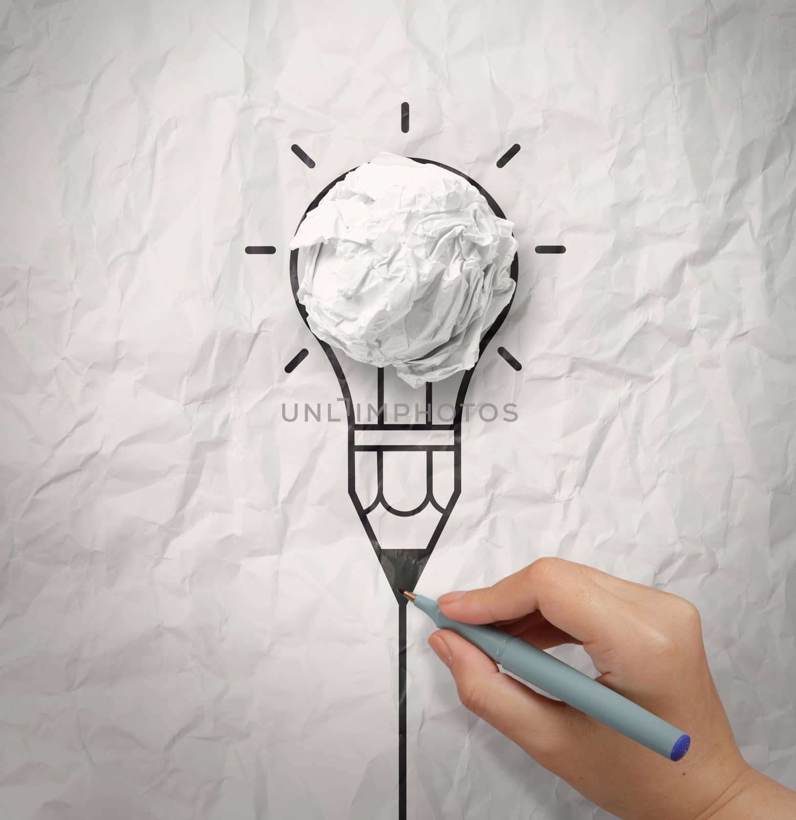 light bulb crumpled paper in pencil light bulb as creative concept