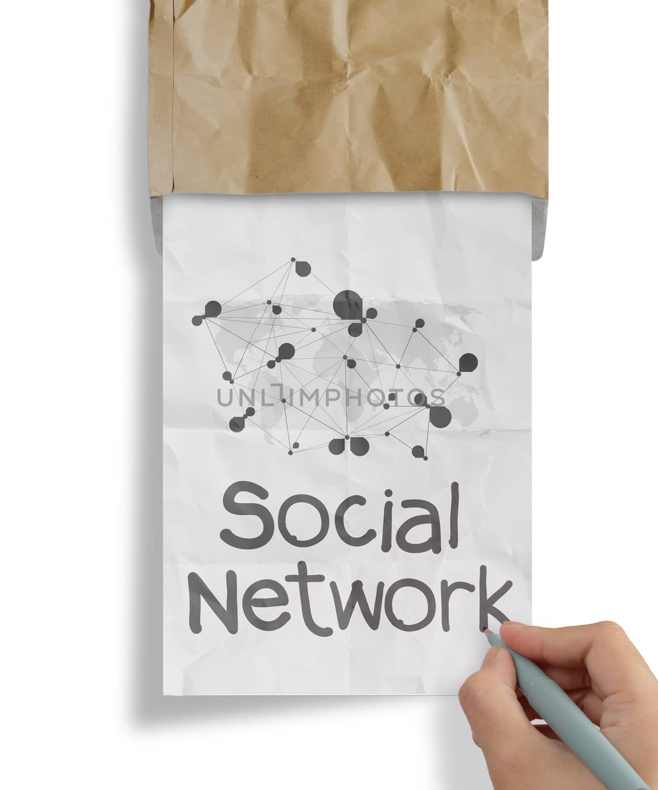 hand draws social network structure with crumpled from recycle e by everythingpossible