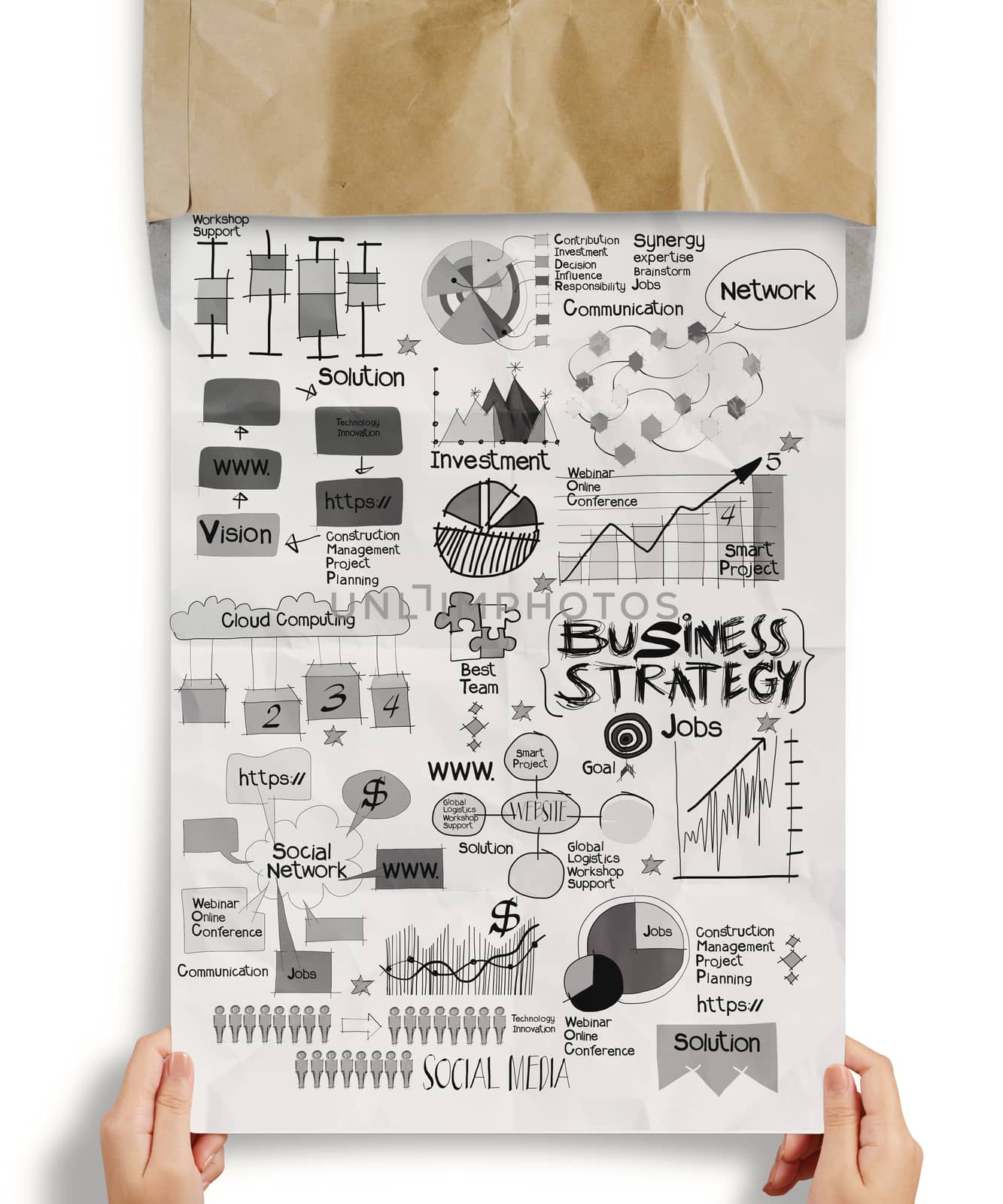 hand drawn business strategy on crumpled paper background  by everythingpossible