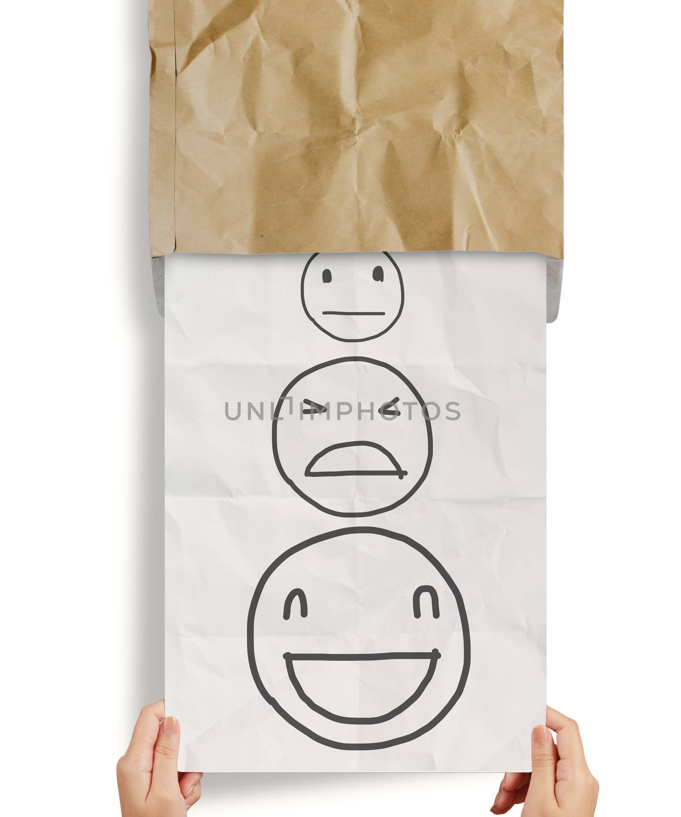 hand pull crumpled paper with customer service evaluation icon a by everythingpossible