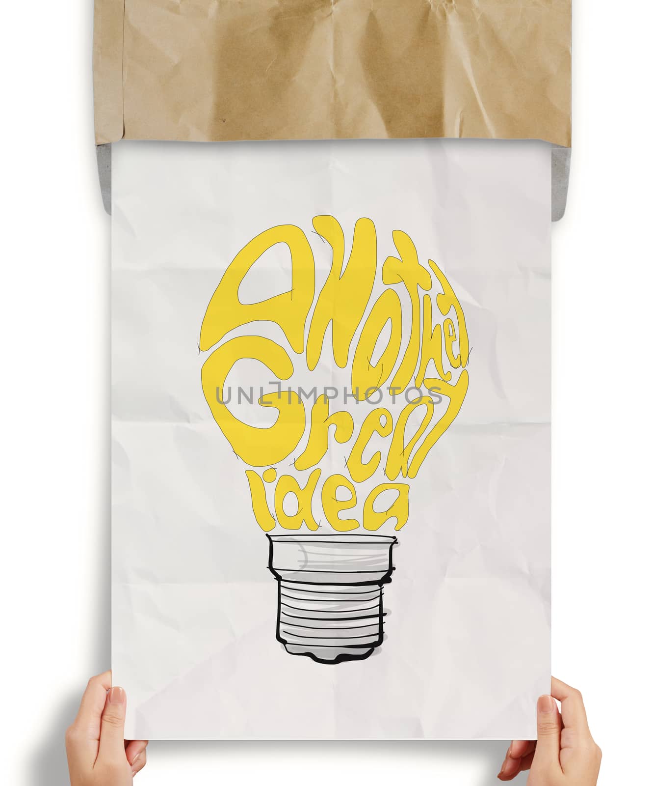 light bulb crumpled paper in another great idea words as creative concept