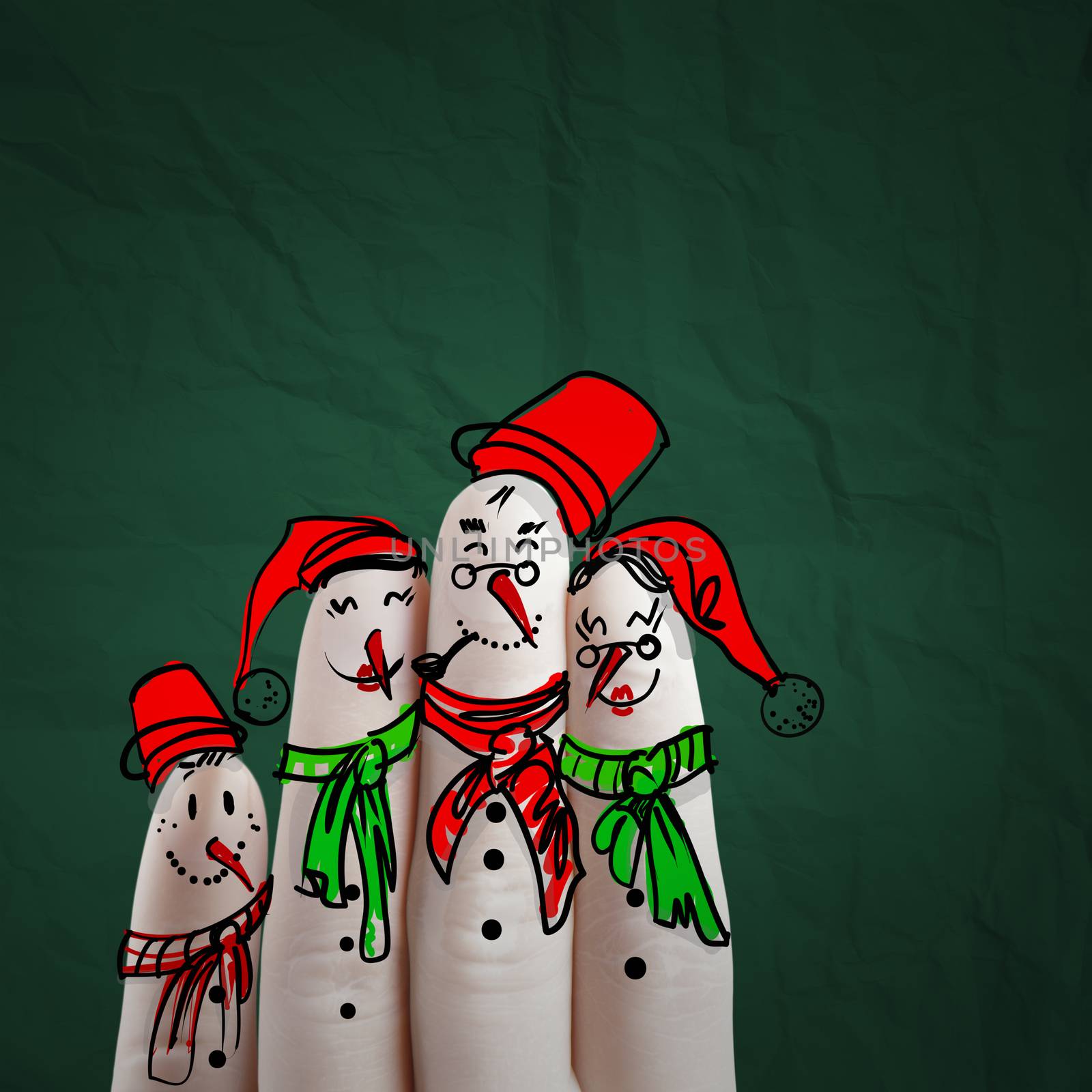  lovely family hand drawn and finger of snowmen,as concept idea