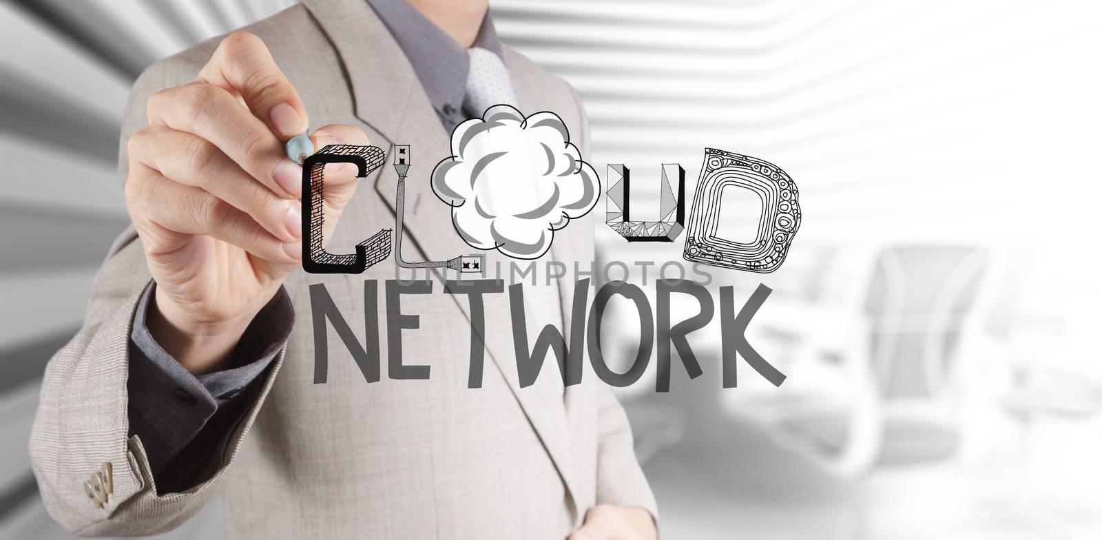 Businessman working with a Cloud Computing diagram on the new co by everythingpossible