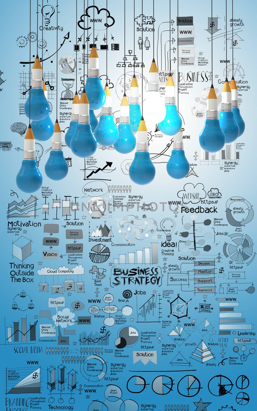 creative design business as pencil lightbulb 3d as business design concept
