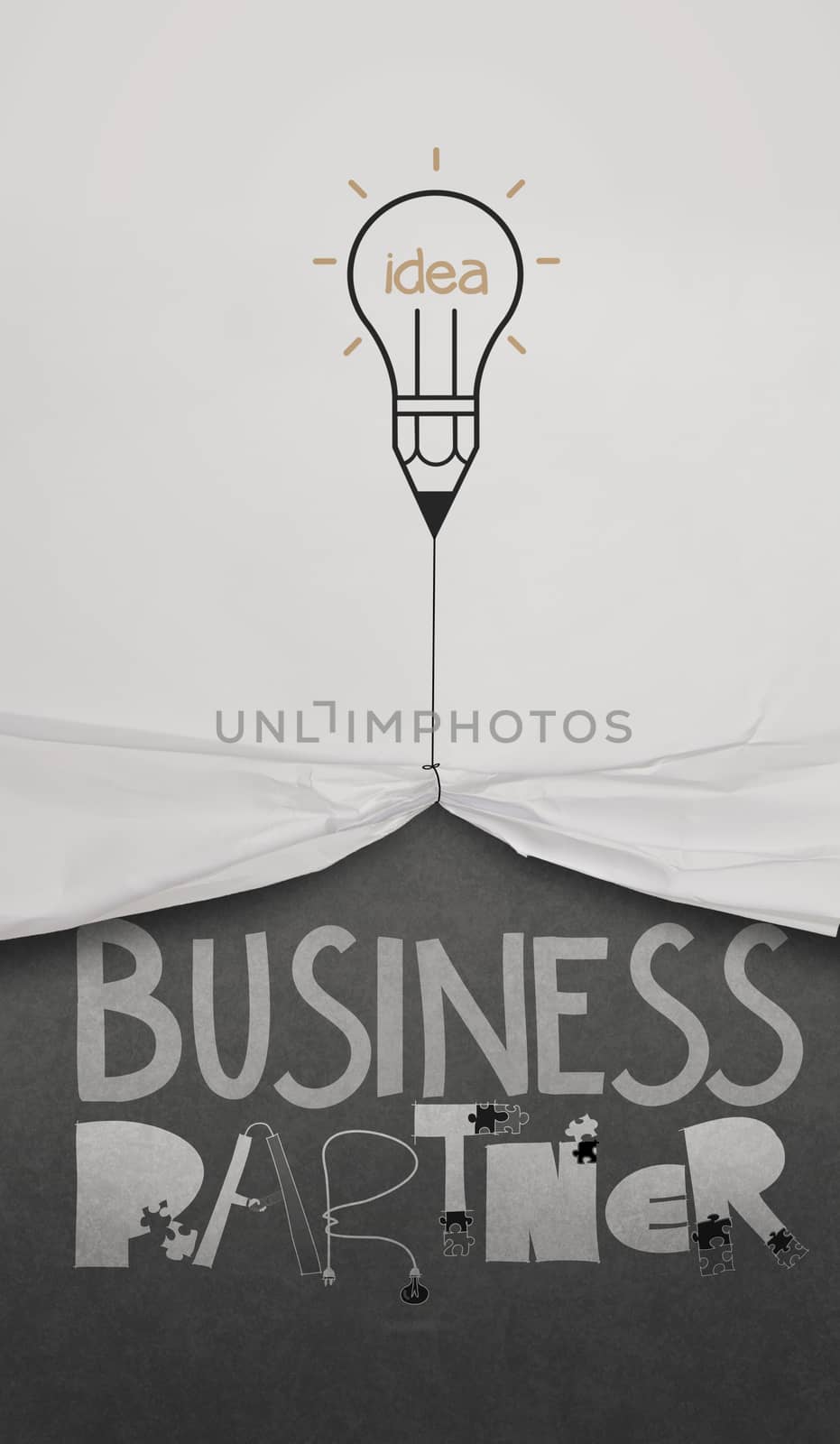 pencil lightbulb draw rope open wrinkled paper show business par by everythingpossible