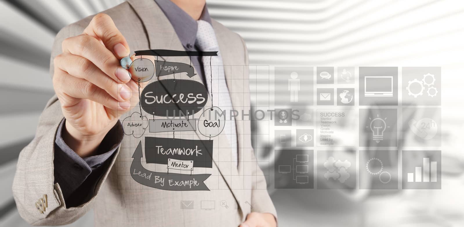 businessman hand working with new modern computer and business strategy as concept