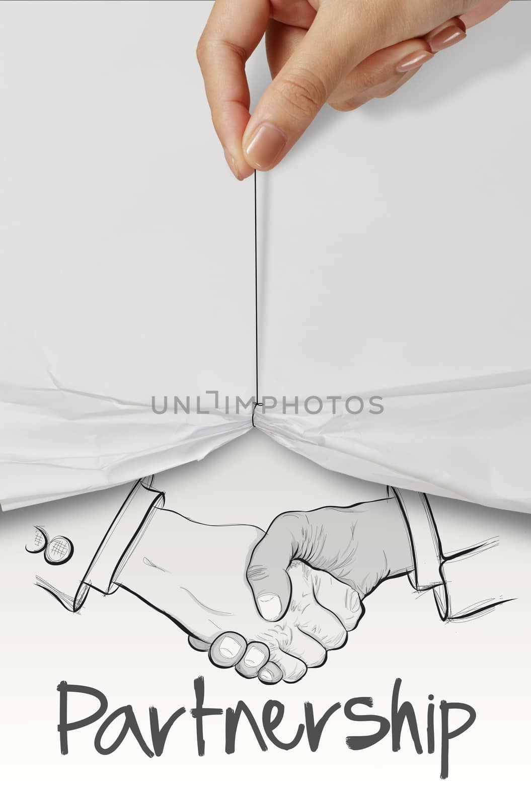 hand drawn handshake sign as partnership business concept by everythingpossible