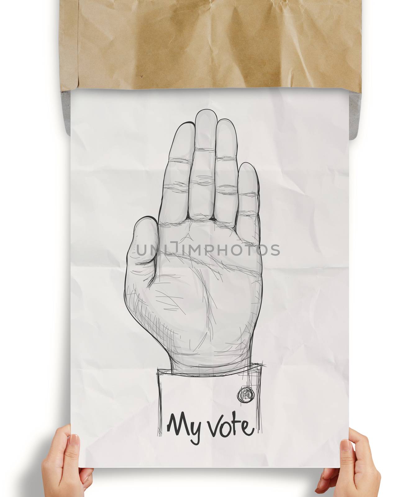 hand drawn Hand raised with MY VOTE text as concept by everythingpossible