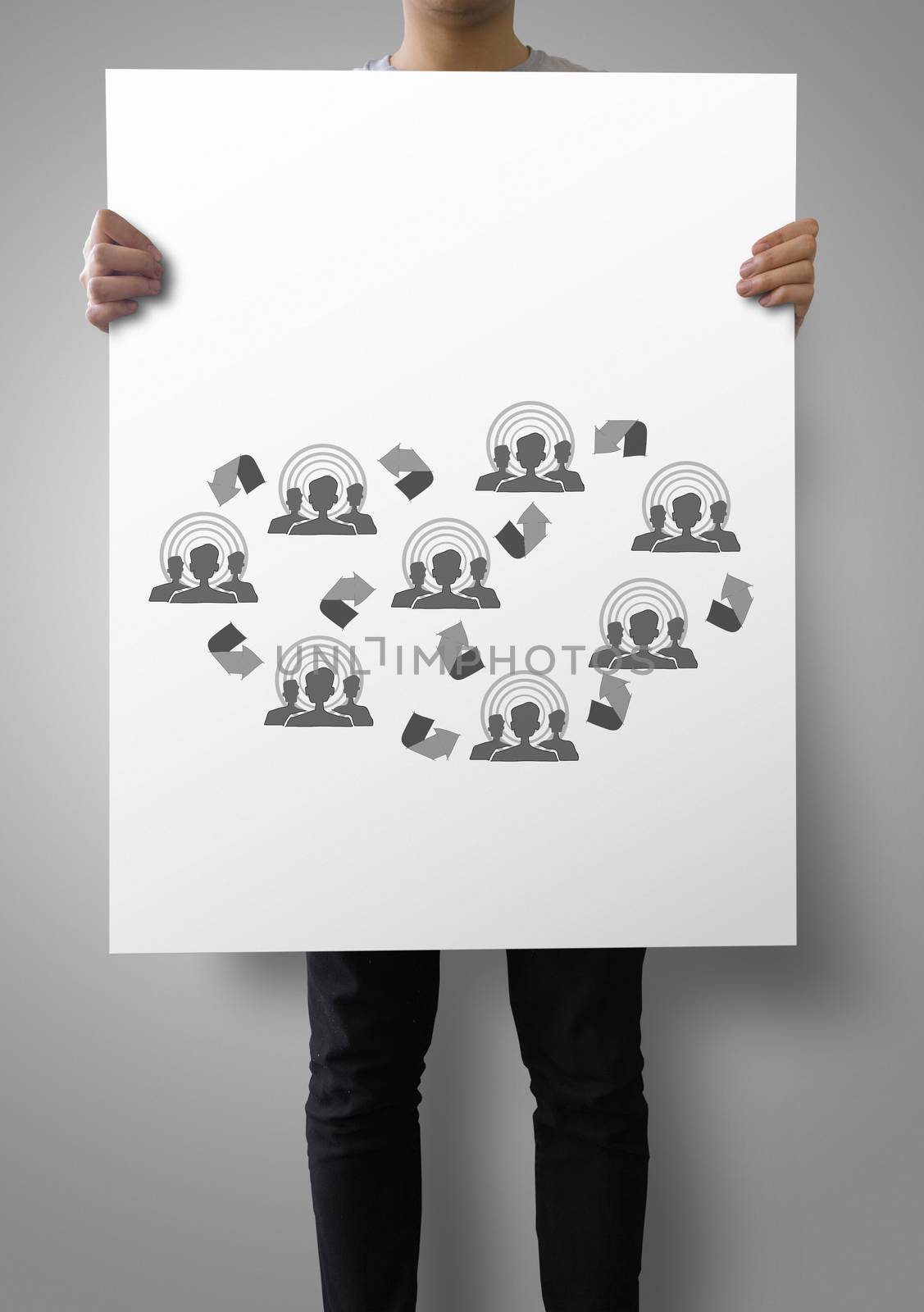 man showing poster of Hand drawn social network structure as concept