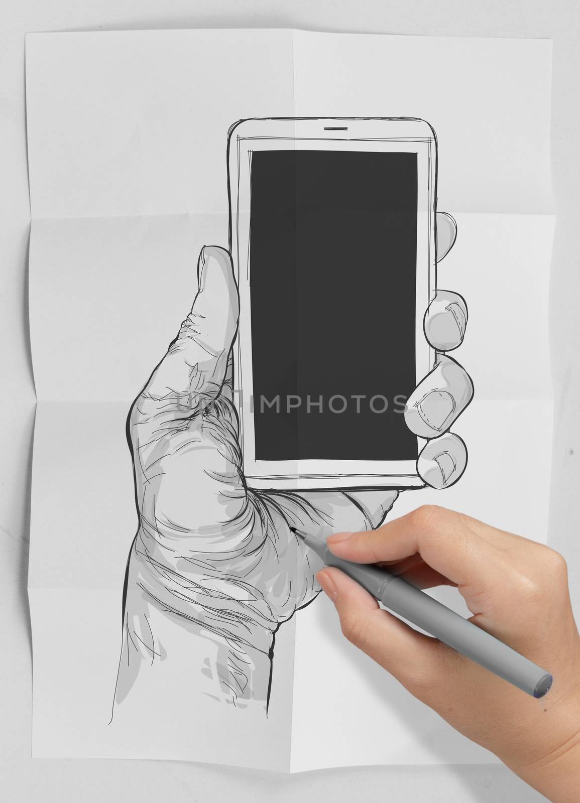 Hand drawn hands with mobile phone as concept by everythingpossible
