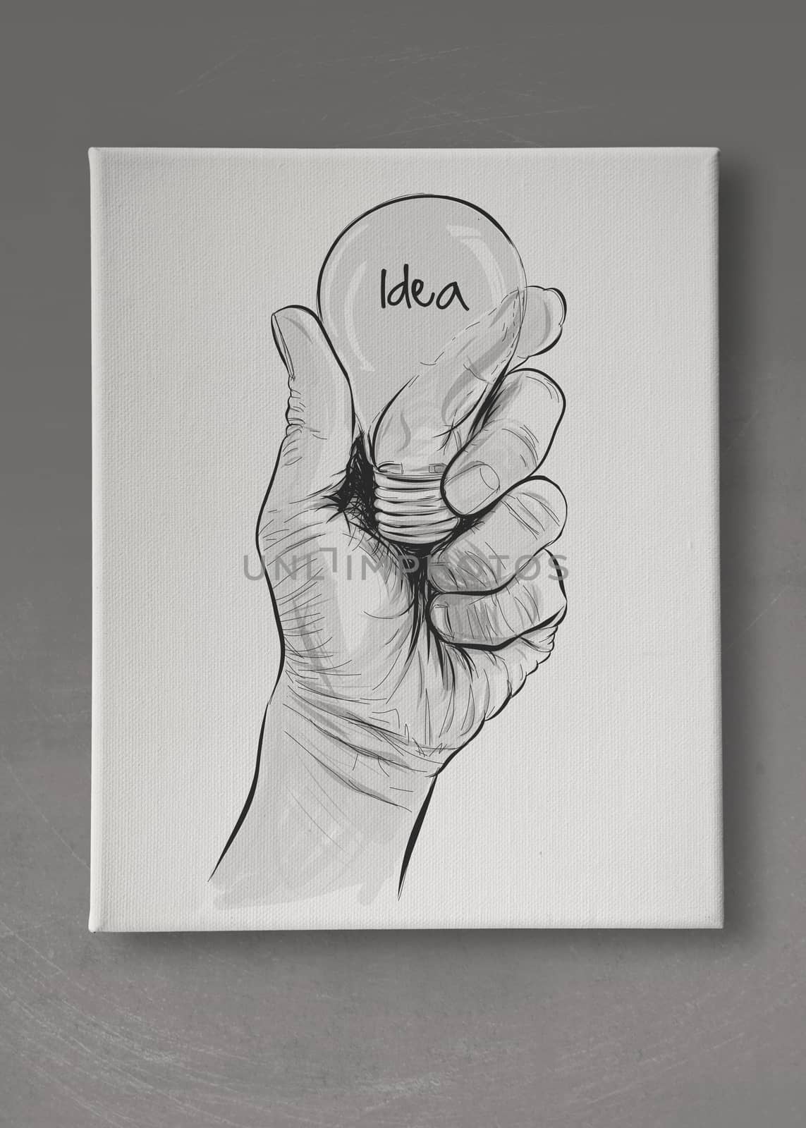 Hand drawn light bulb with IDEA word on canvas board as concept by everythingpossible