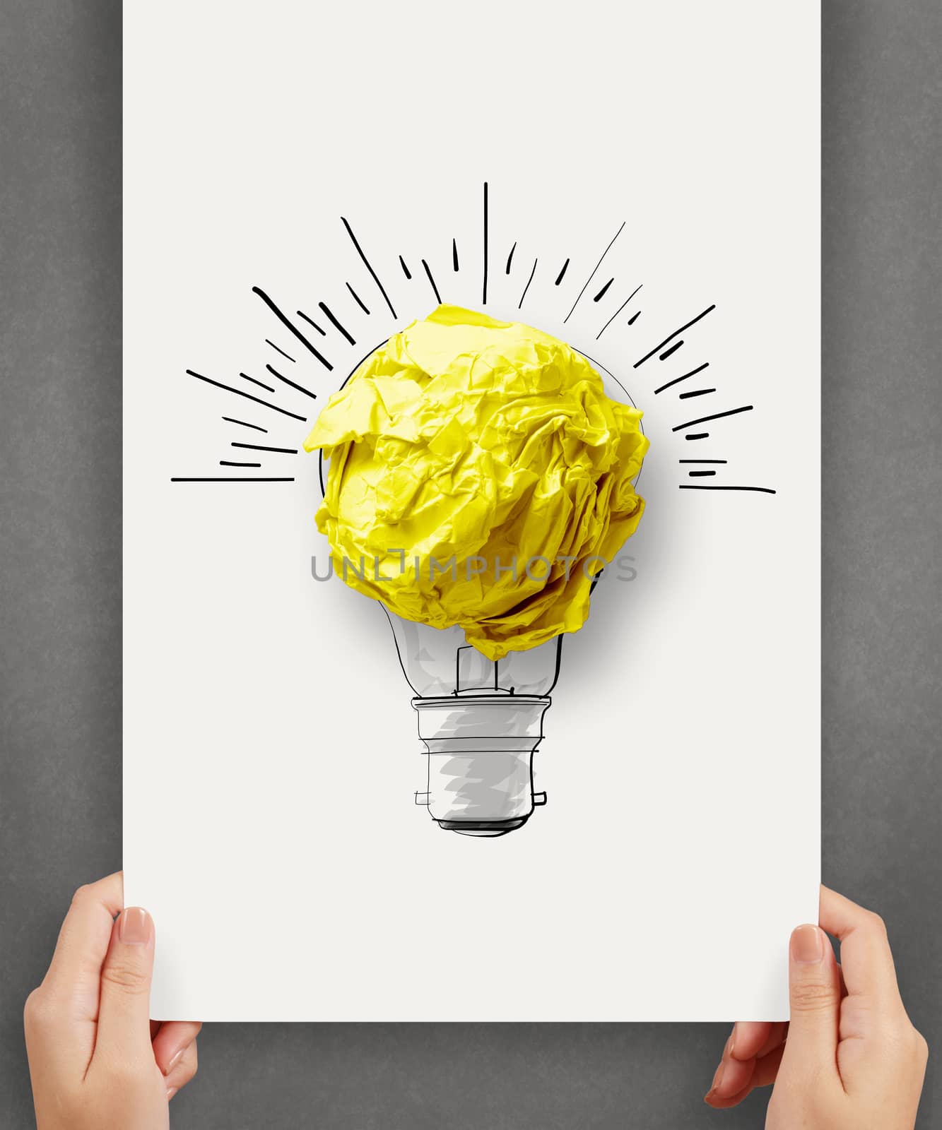 hand drawn light bulb with crumpled paper ball on paper poster a by everythingpossible