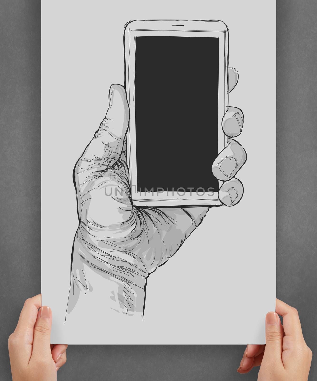 Hand drawn hands with mobile phone as concept by everythingpossible