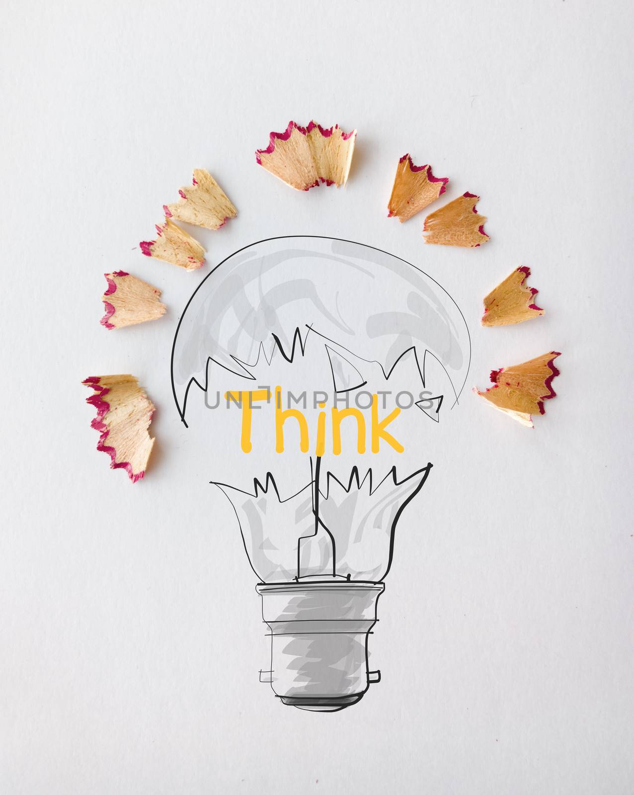 hand drawn light bulb word design THINK with pencil saw dust on  by everythingpossible
