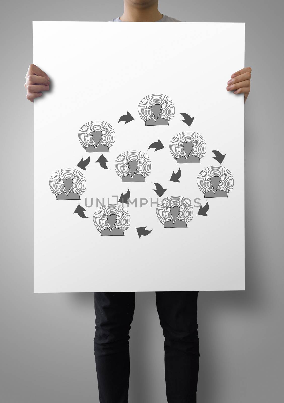 man showing poster of Hand drawn social network structure as concept