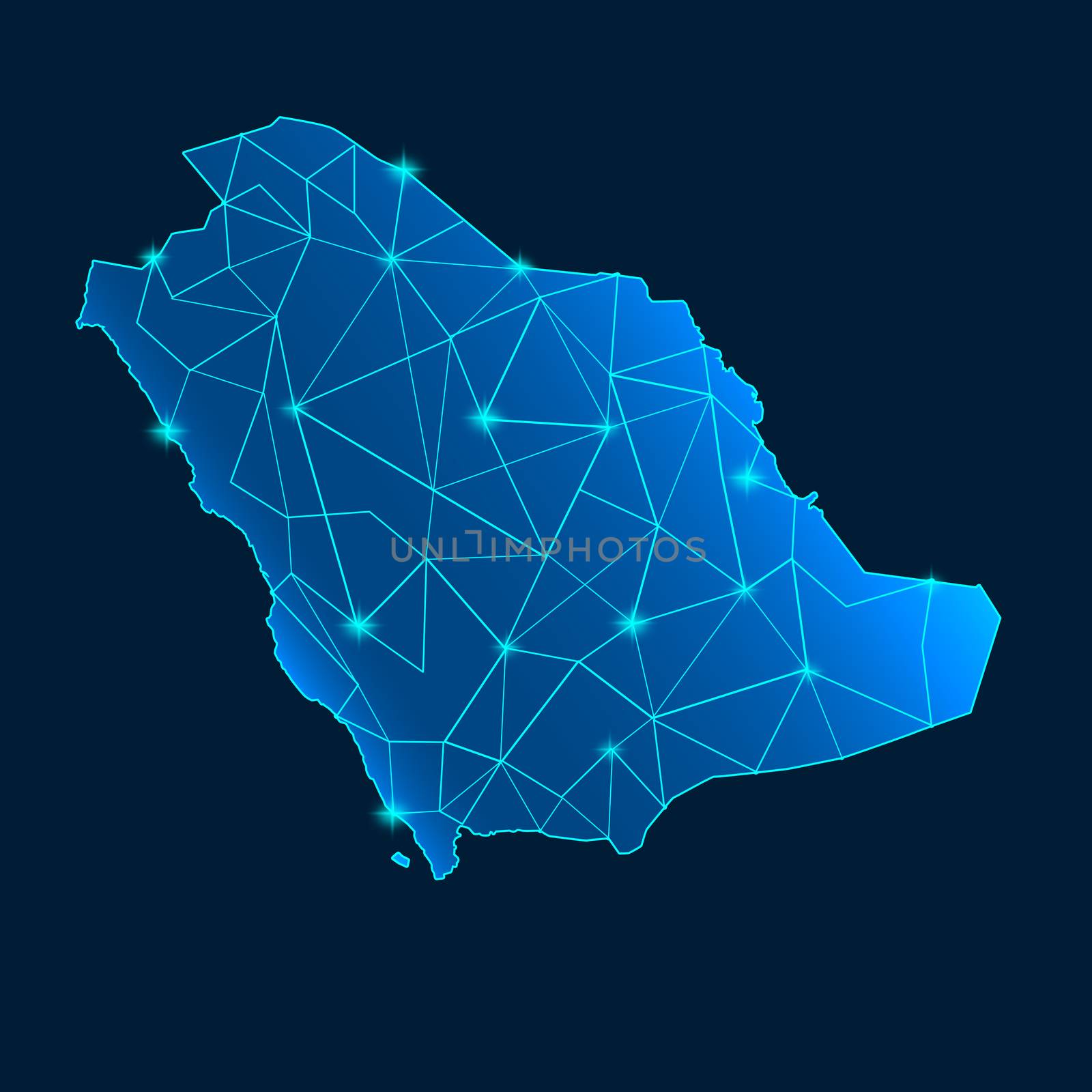 Map of Saudi Arabia with blue background. 3d rendering