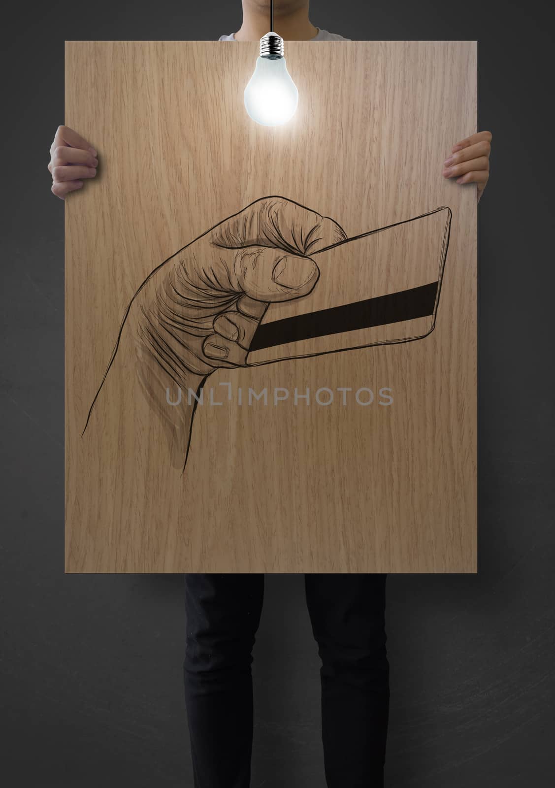 man show poster of hand drawn hand holding up credit card on woo by everythingpossible