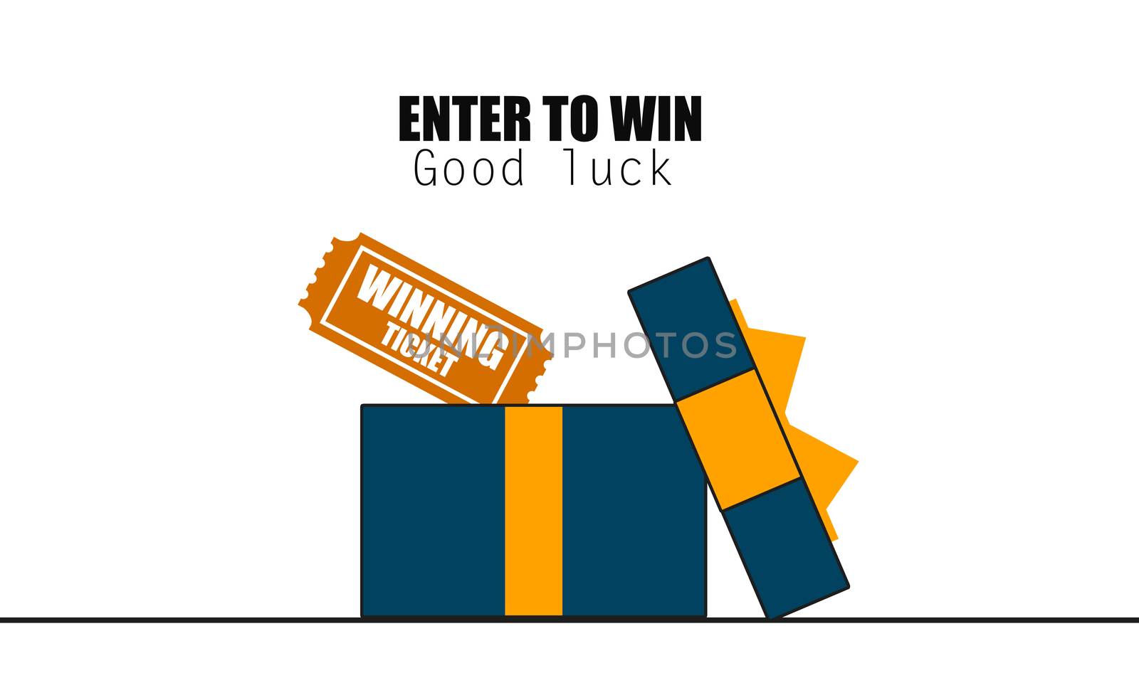 Prize box opening with enter to win word, 3d rendering