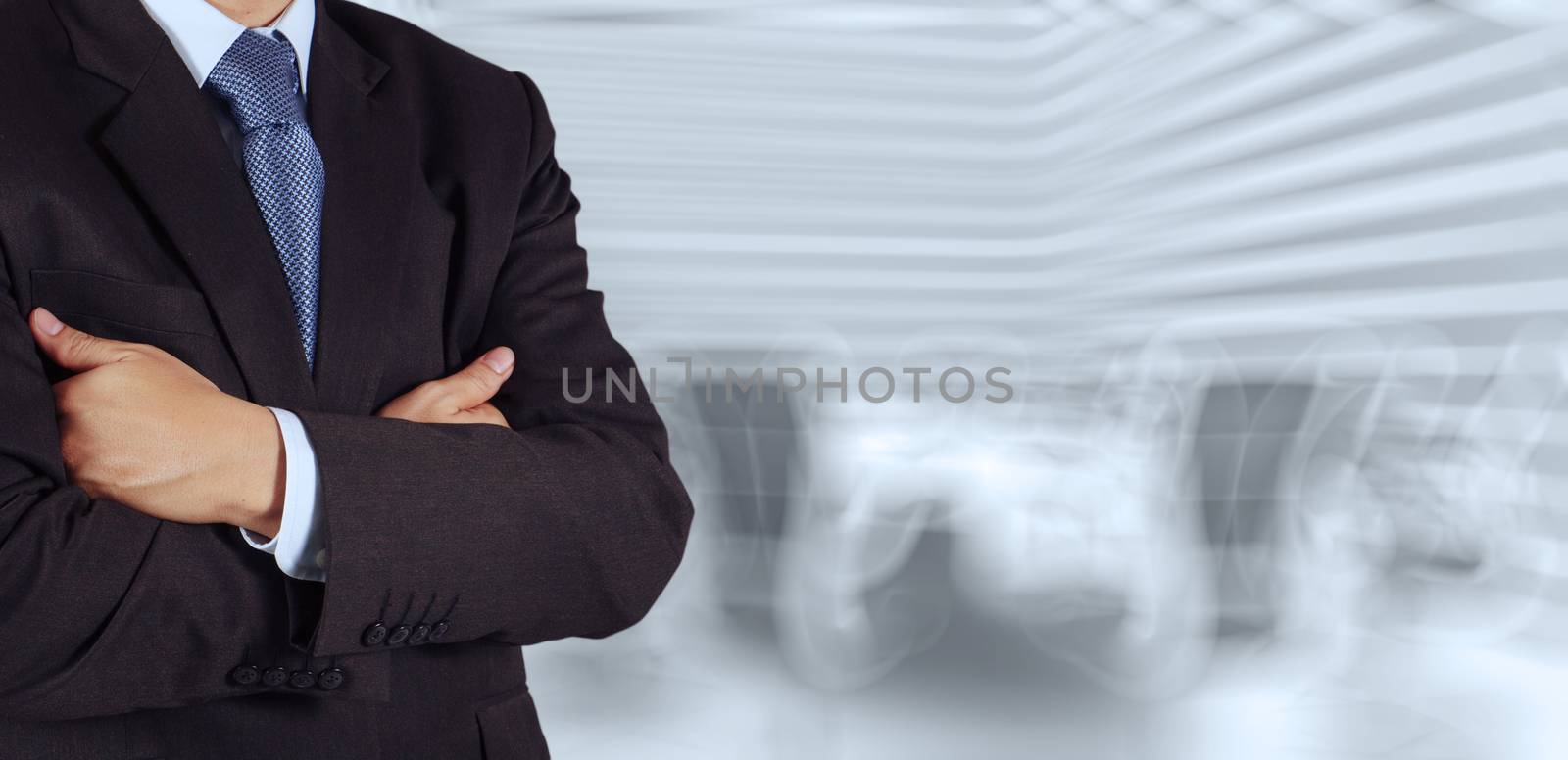 businessman success with his board room background as concept