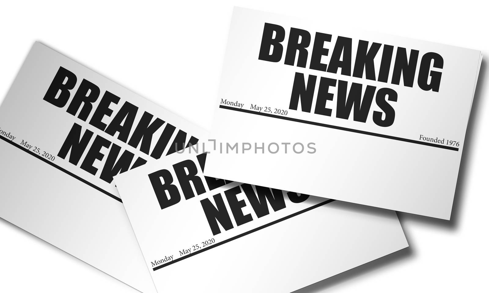 Newspaper with breaking news headline , 3d rendering