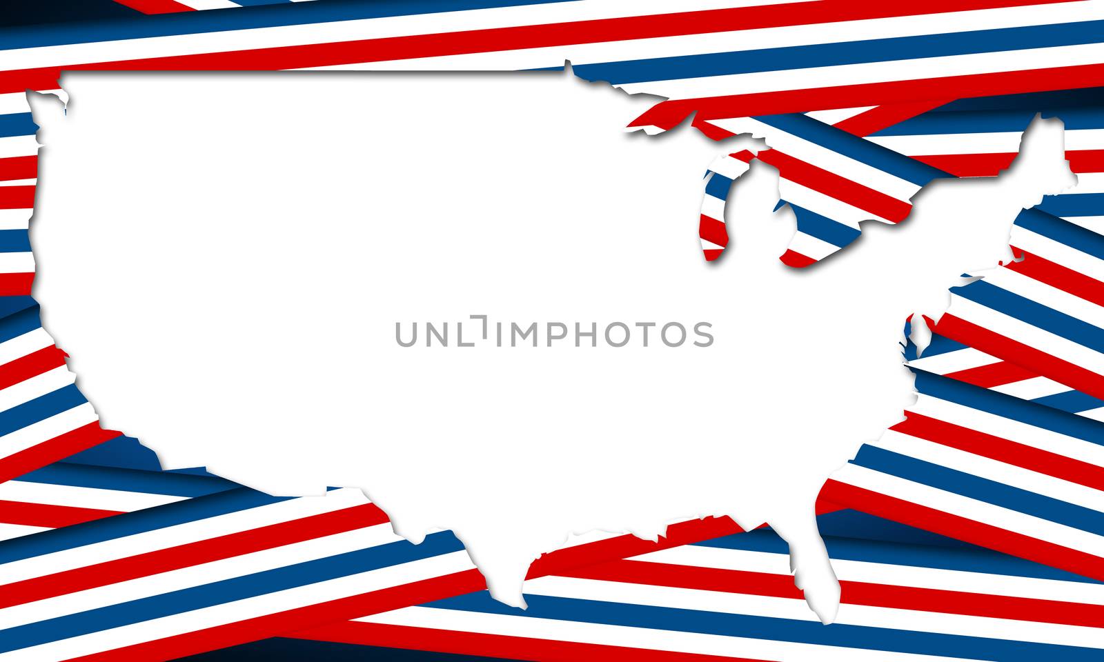 US map with red blue and white banner, 3d rendering