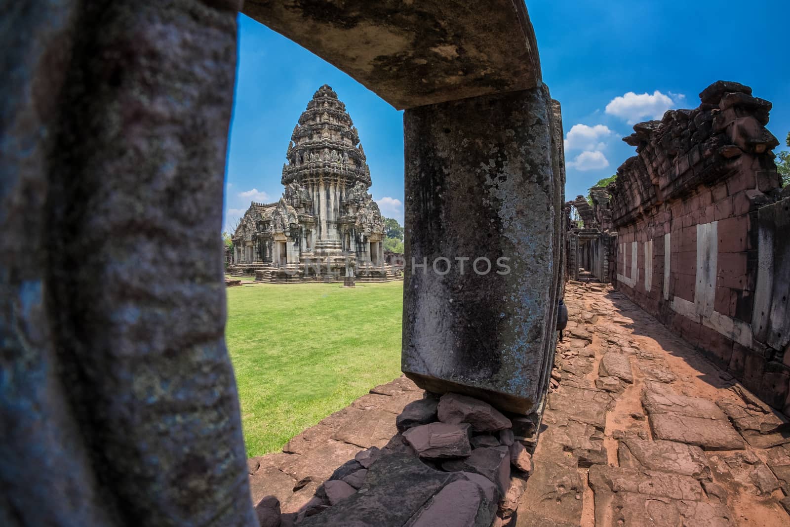 Front view of Prasat Hin Rock castle in Phimai Historical Park N by Surasak