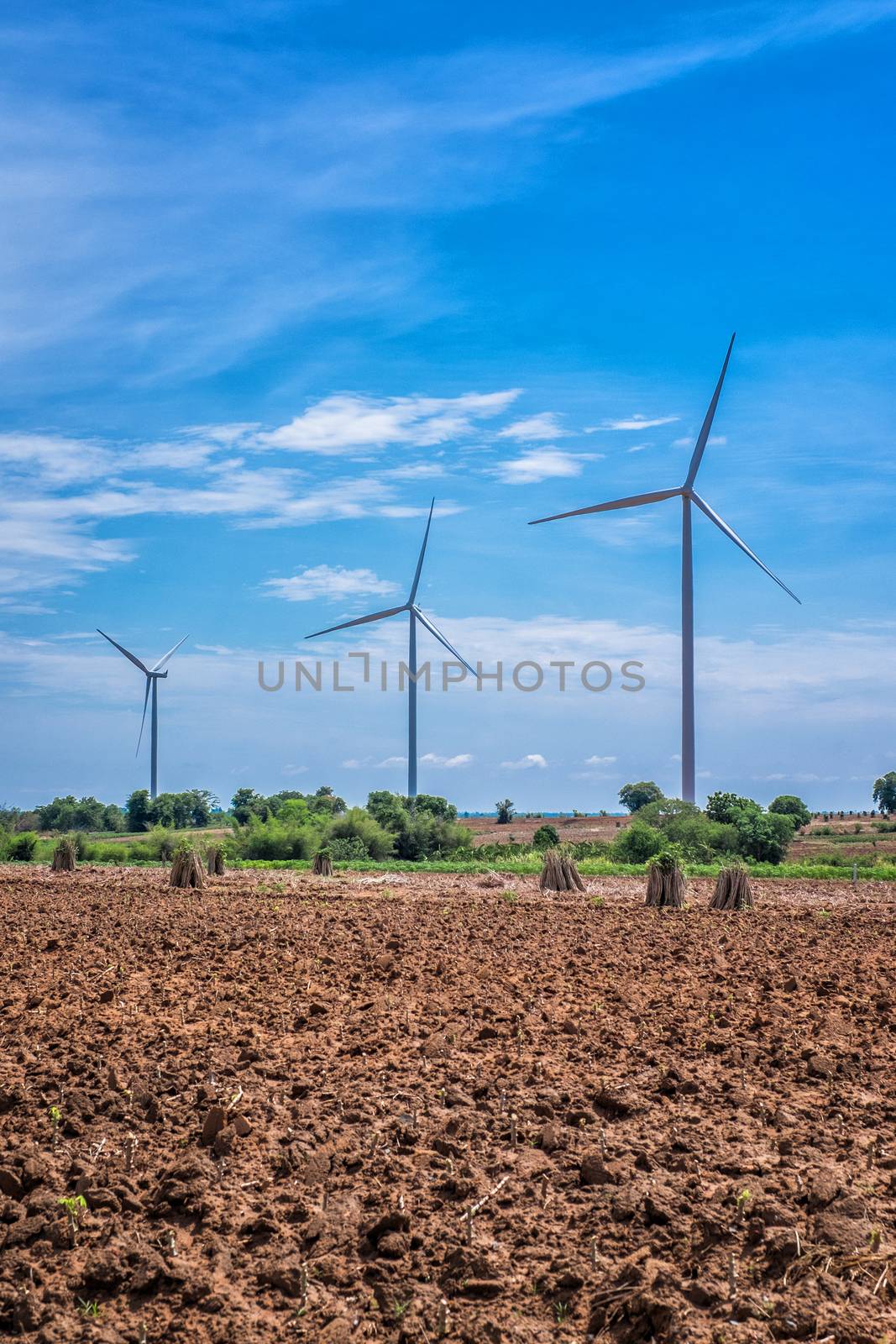 Wind turbine power at daylight  by Surasak