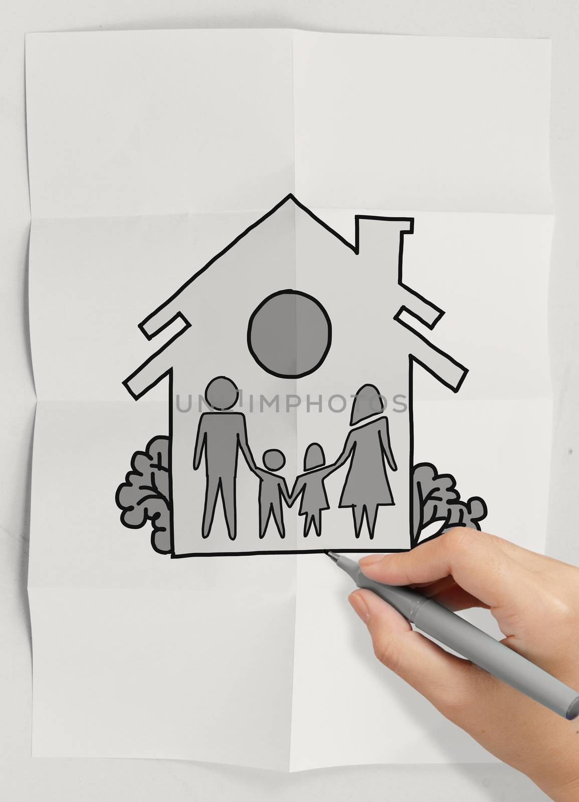 hand draw family and house as insurance concept  by everythingpossible