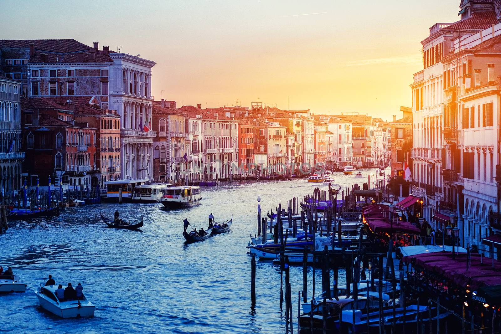 Canal Grande in sunset night view in Venice, Italy with color fi by Surasak