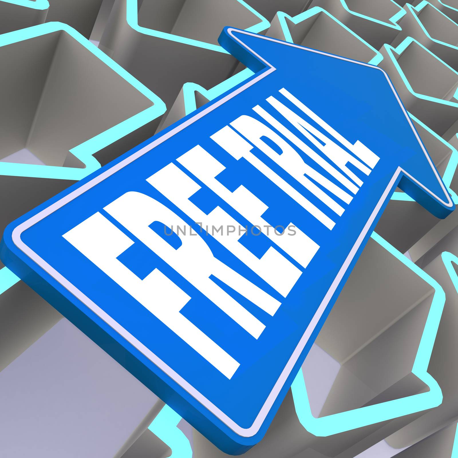 Free trial word with blue arrow, 3D rendering