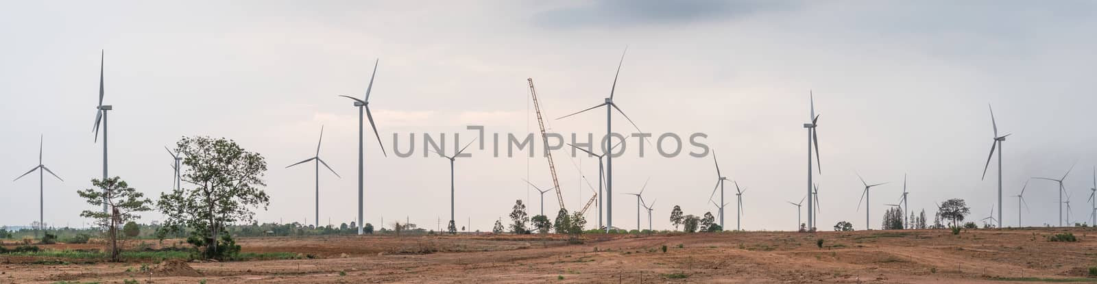 Panorama Wind turbine power at daylight 