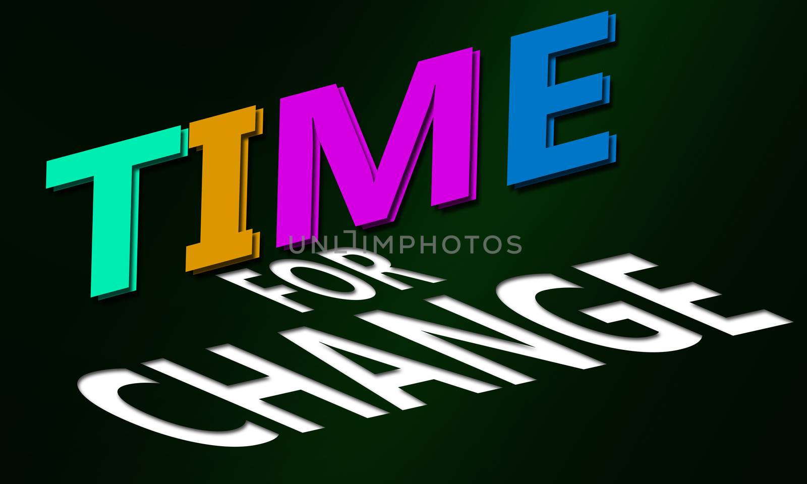 Time for change text with green background, 3d rendering