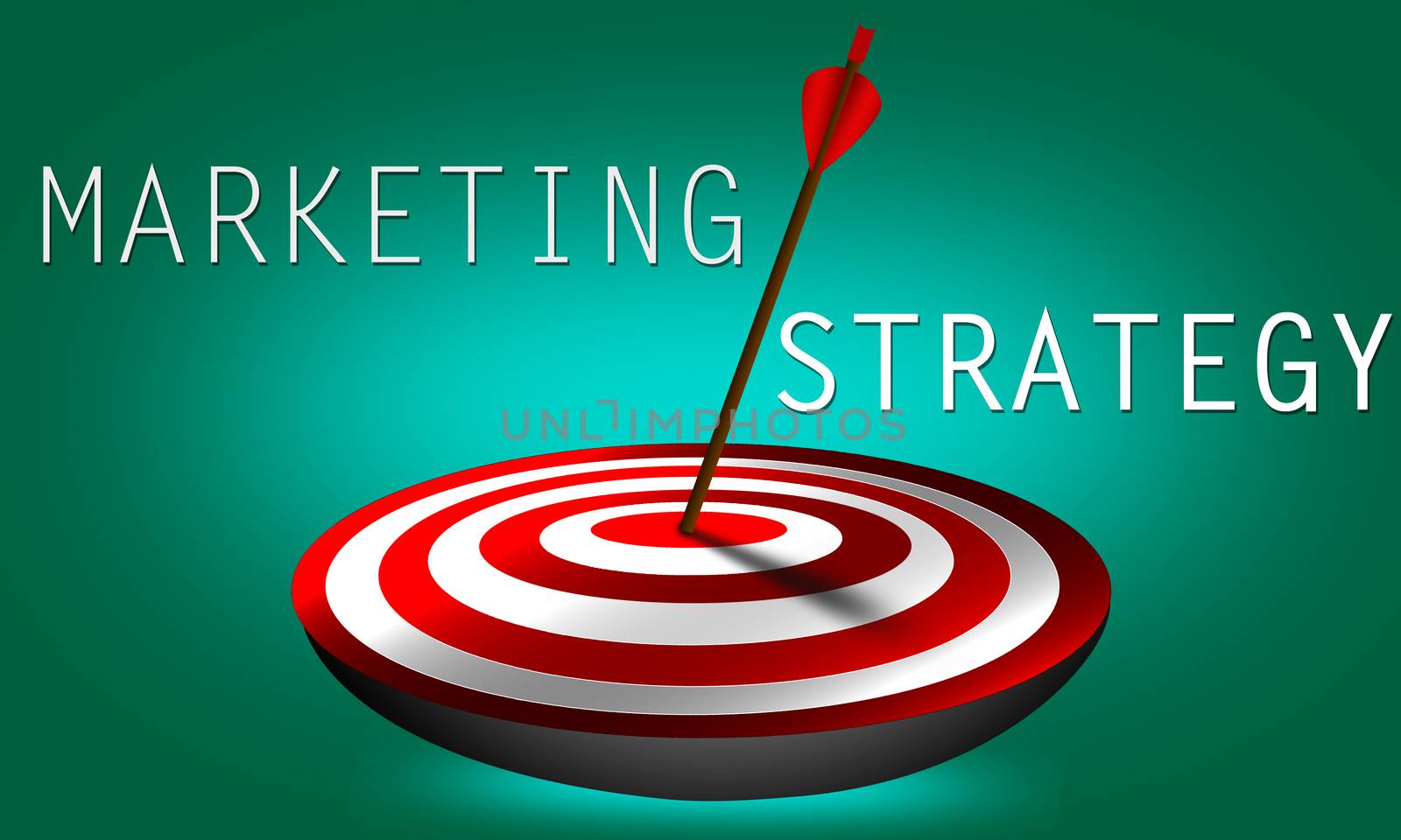 Arrow hit exactly the target. Marketing strategy concept. 3d rendering