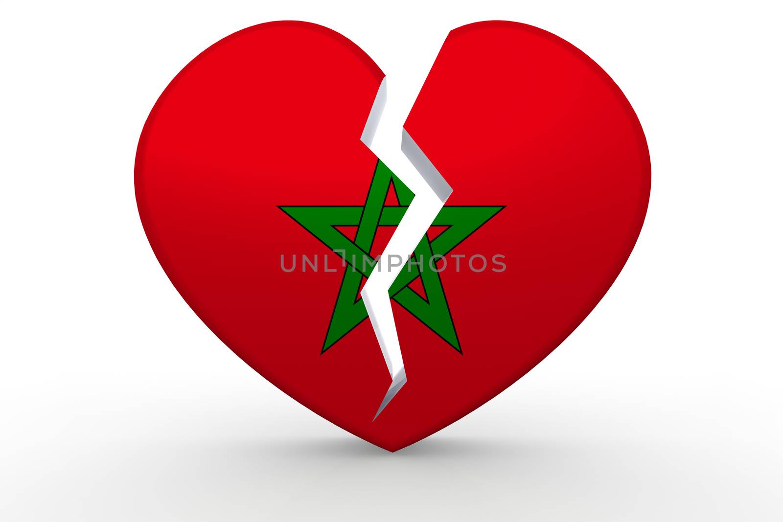 Broken white heart shape with Morocco flag, 3D rendering