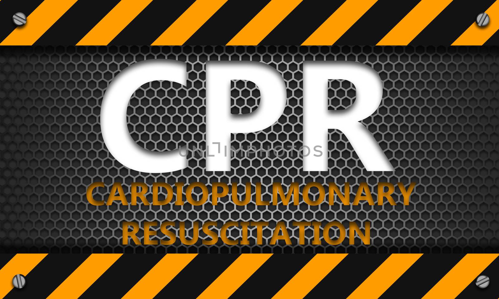 CPR - Cardiopulmonary Resuscitation concept on mesh hexagon background, 3d rendering