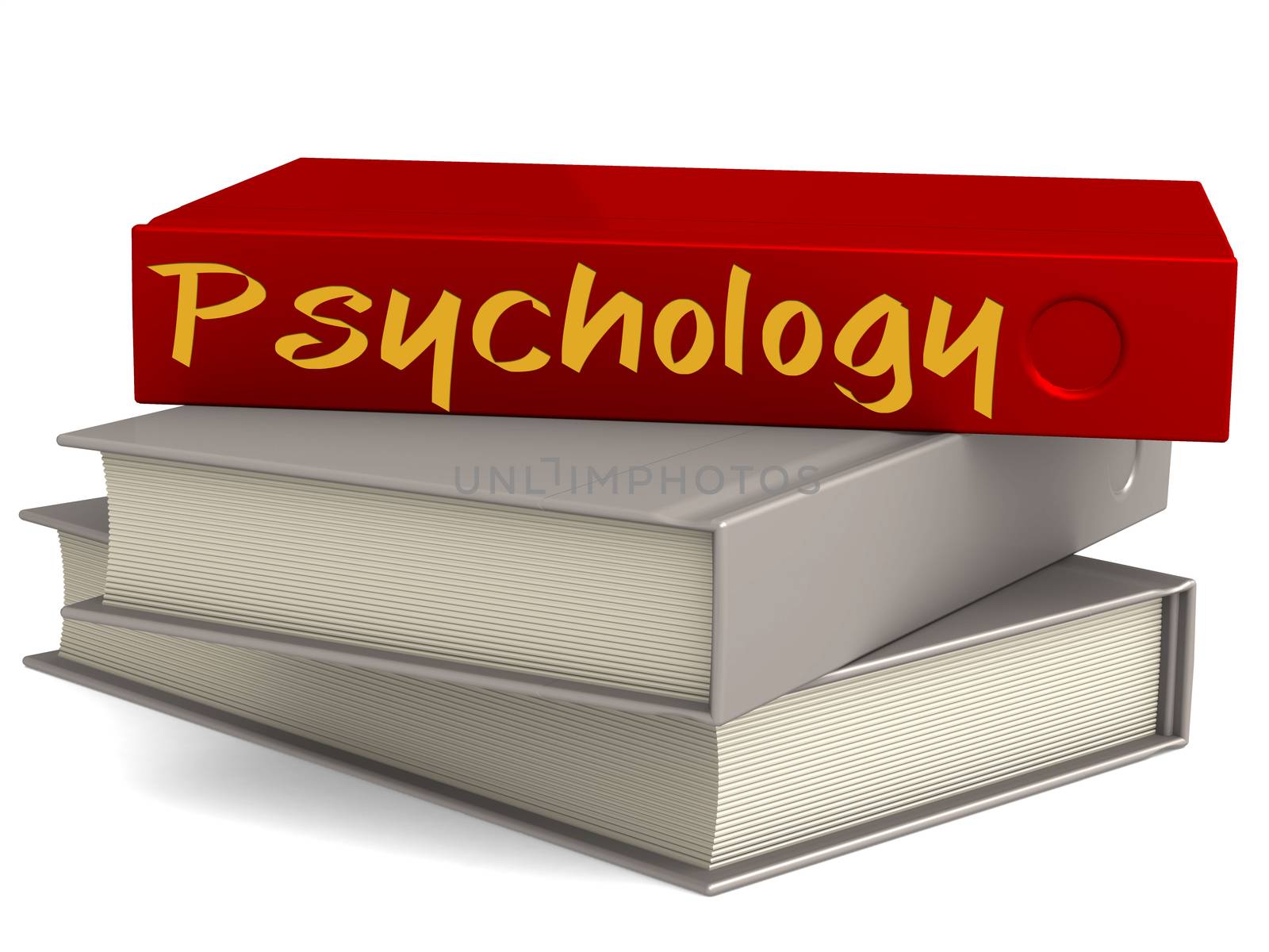 Hard cover books with Psychology word, 3D rendering