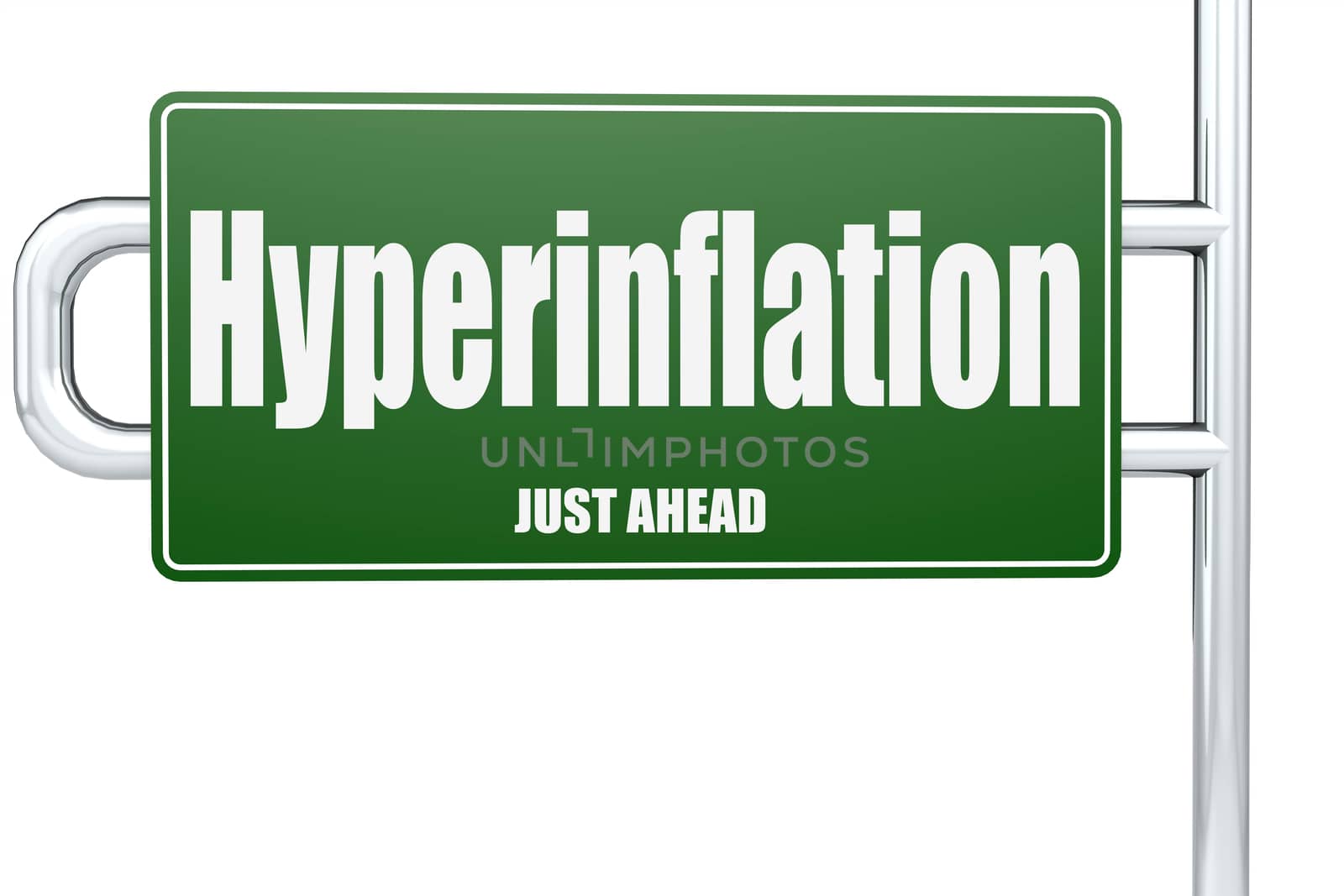 Hyperinflation word on green road sign, 3D rendering