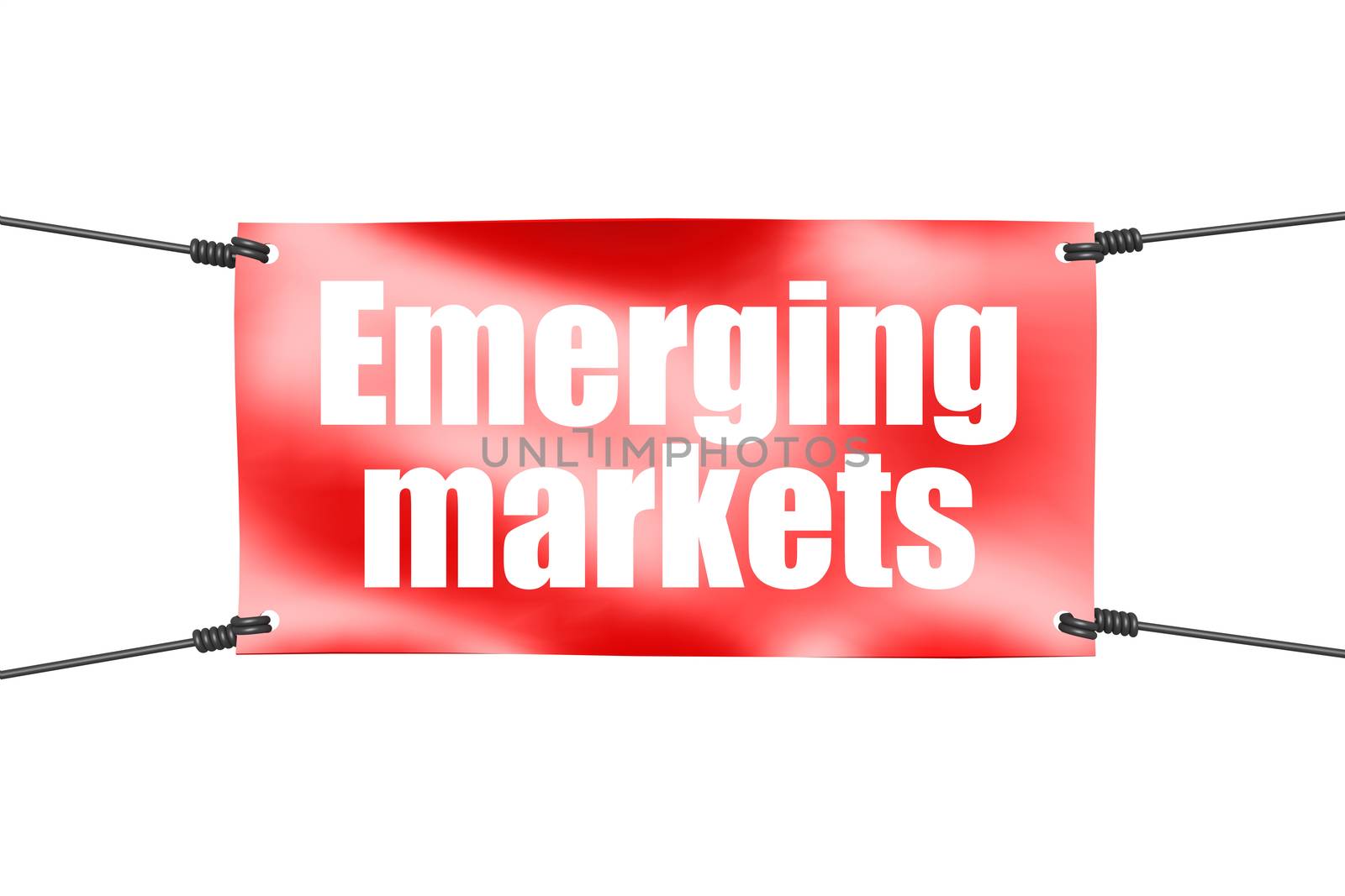 Emerging markets word with red tie up banner, 3D rendering