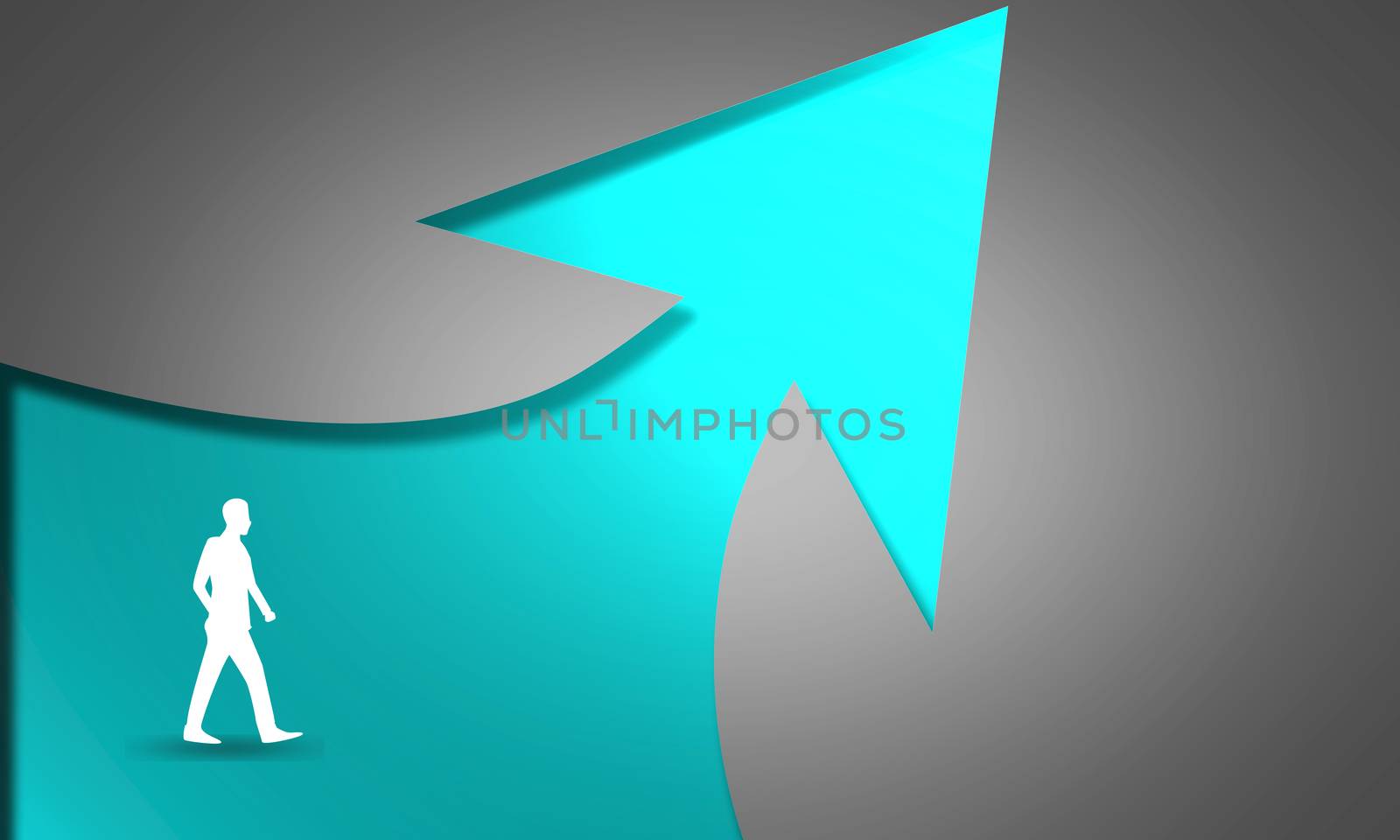 Businessman walking with arrow up. Business growth concept, 3d rendering