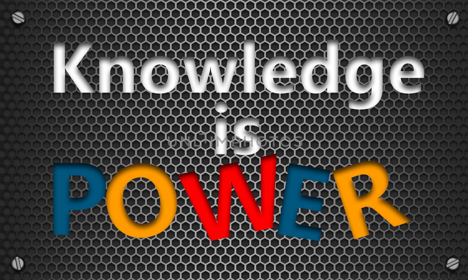 Knowledge is power concept on mesh hexagon background, 3d rendering