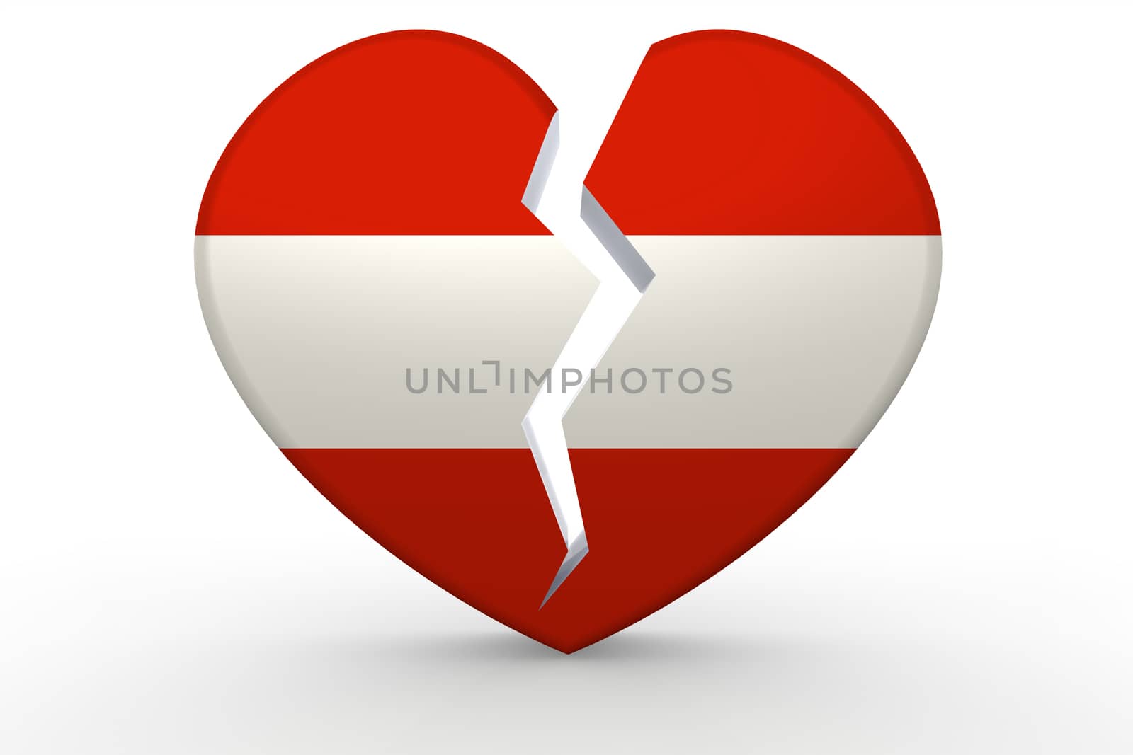 Broken white heart shape with Austria flag, 3D rendering