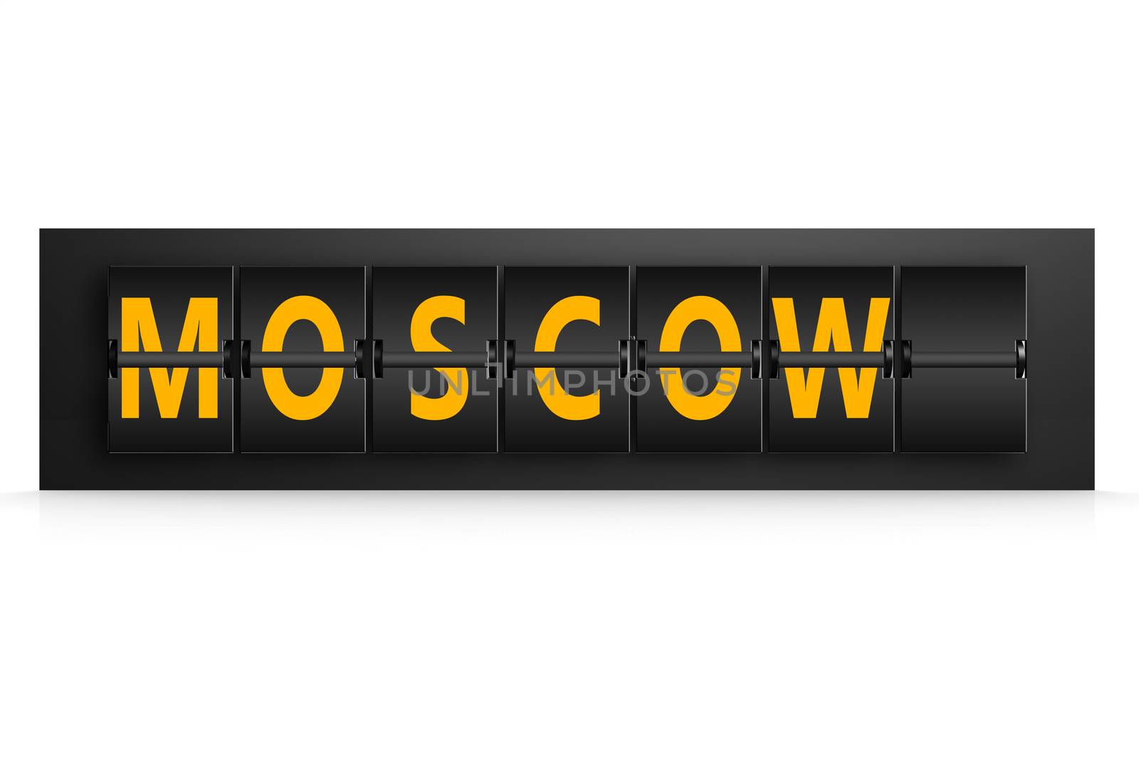 Travel arrivals departure board showing the destination city Moscow, 3d rendering